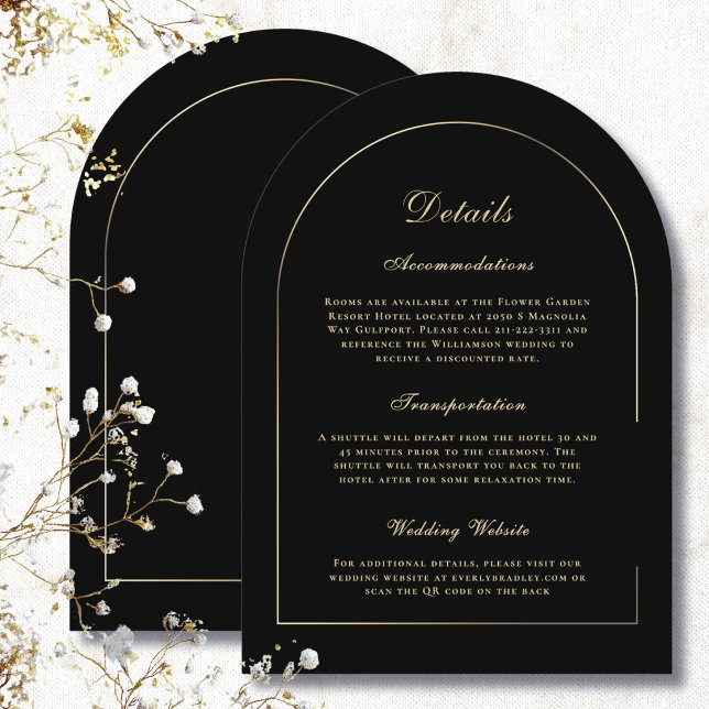 Black Background Minimal Gold Arch Details Wedding Invitation (Creator Uploaded)