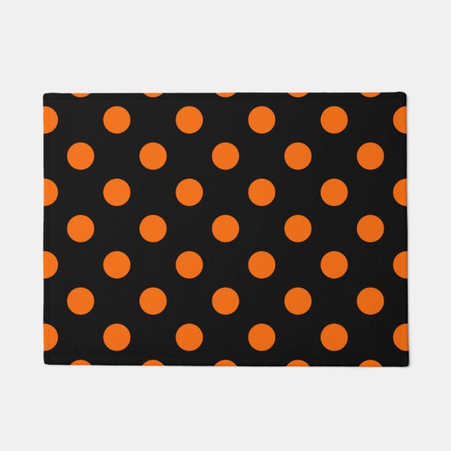 Black Background Orange Polka Dots Doormat (Front)