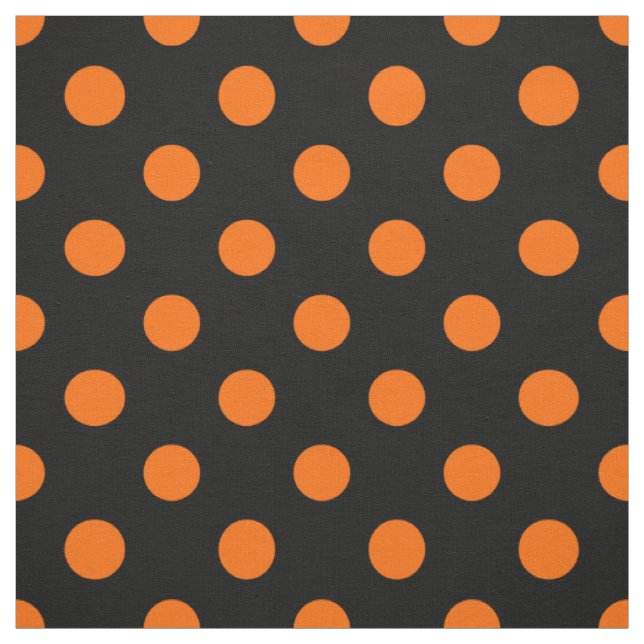 Black Background Orange Polka Dots Fabric (Swatch)