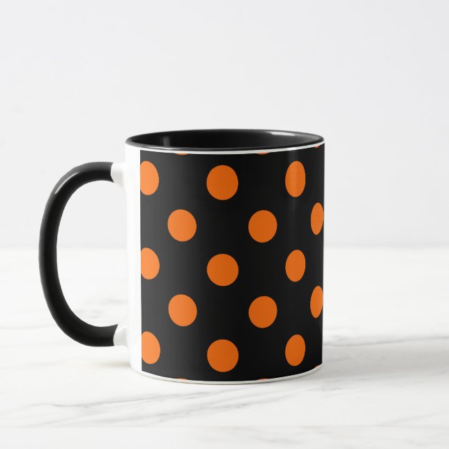 Black Background Orange Polka Dots Mug (Left)