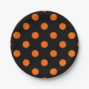 Black Background Orange Polka Dots Paper Plate