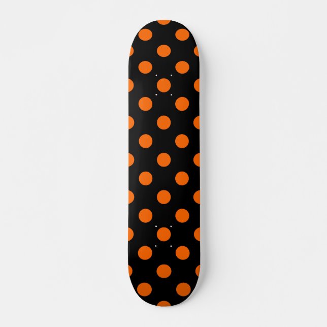Black Background Orange Polka Dots Skateboard (Front)