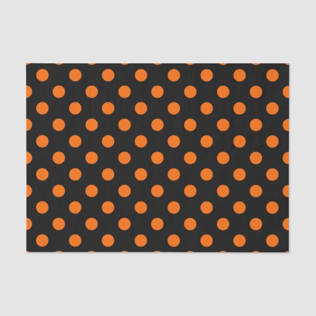 Black Background Orange Polka Dots Tissue Paper (Front)
