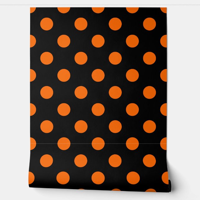 Black Background Orange Polka Dots Wallpaper (Unrolling)