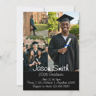 Black Background Picture Graduation  Invitation