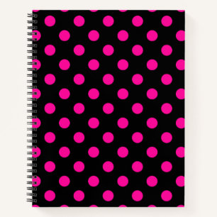 Black Background Pink Polka Dots Notebook