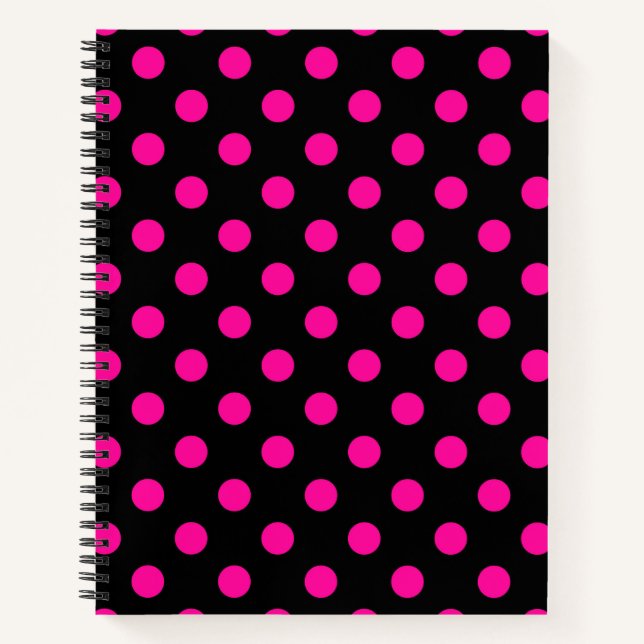 Black Background Pink Polka Dots Notebook (Front)