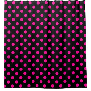 Black Background Pink Polka Dots Shower Curtain