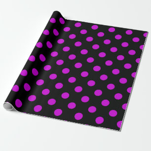 Black Background Purple Polka Dots Wrapping Paper