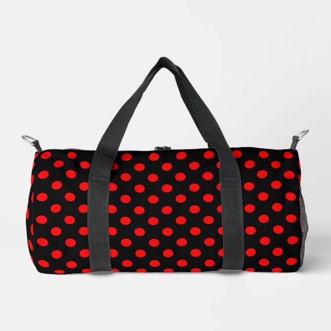 Black Background Red Polka Dots Duffle Bag (Front)