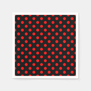 Black Background Red Polka Dots Napkin