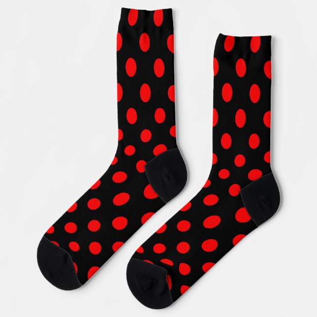 Black Background Red Polka Dots Socks (Left)