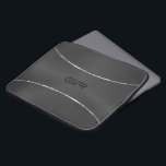 Black Background silver stripes accent Laptop Sleeve<br><div class="desc">Image of black metallic background with two shiny silver stripes accent. Optional monogram.</div>