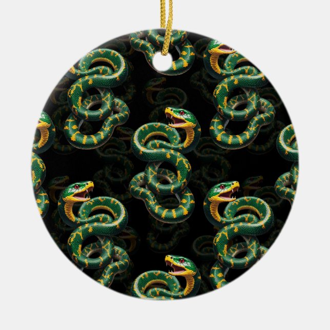 Black Background Snake Pattern Design  Ceramic Tree Decoration (Front)