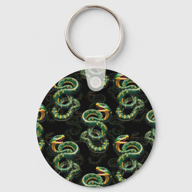 Black Background Snake Pattern Design  Key Ring (Front)