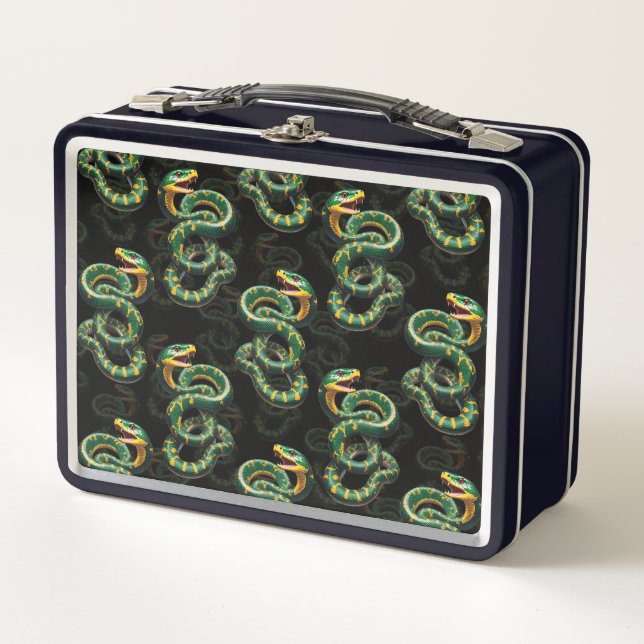 Black Background Snake Pattern Design  Metal Lunch Box (Front)