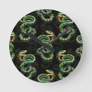 Black Background Snake Pattern Design  Round Clock