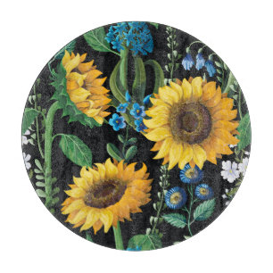 Black Background Sunflower Pattern Cutting Board