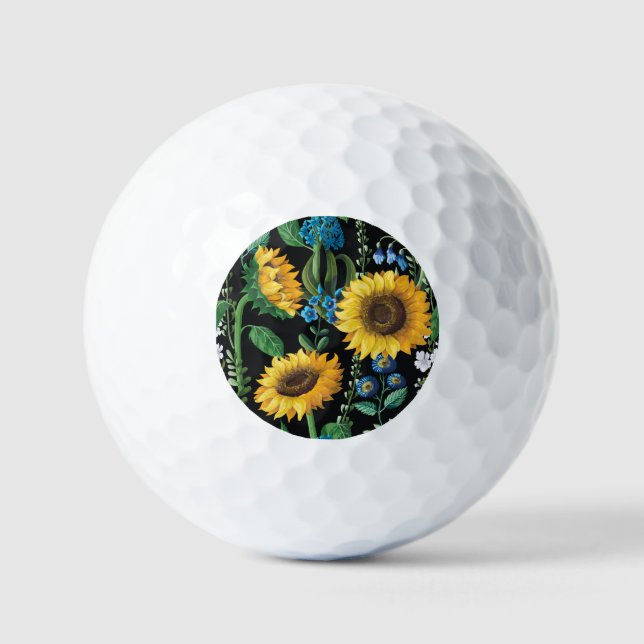 Black Background Sunflower Pattern Golf Balls (Front)