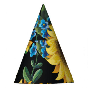 Black Background Sunflower Pattern Party Hat