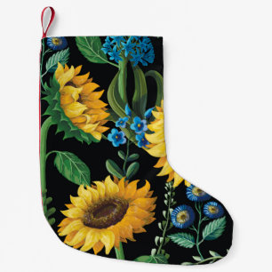 Black Background Sunflower Pattern Small Christmas Stocking