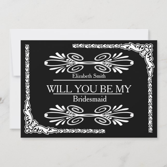 Black Background Swirl Will you be my bridesmaid Invitation (Front)