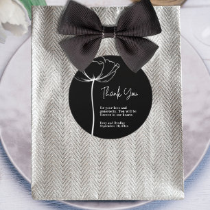 Black Background White Floral Wedding Thank You  Classic Round Sticker