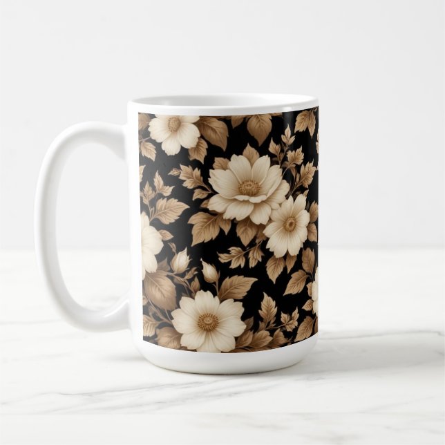 Black Background White Flowers  Coffee Mug (Left)