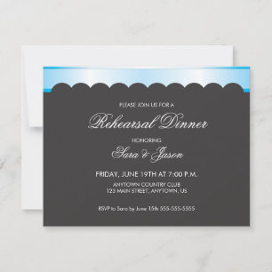 Black Background with Blue Ribbon Rehearsal Dinner Invitation