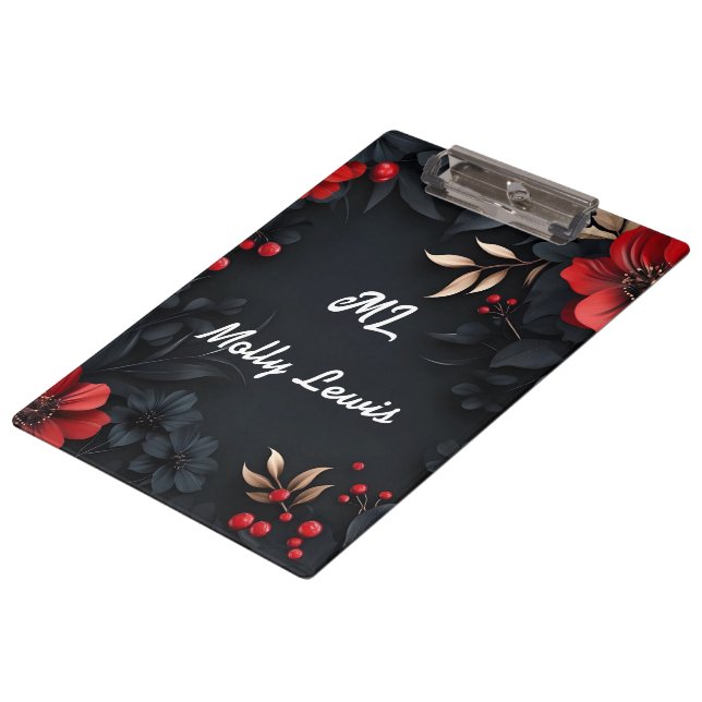 Black background with floral decoration  clipboard (Angled)
