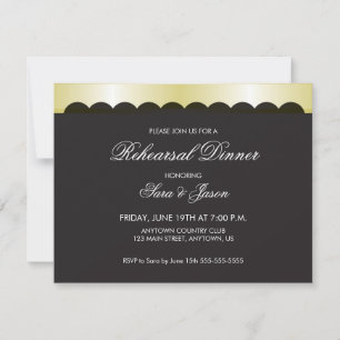 Black Background with Gold Ribbon Rehearsal Dinner Invitation