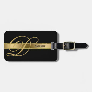 Black Background With Gold Stripe Luggage Tag