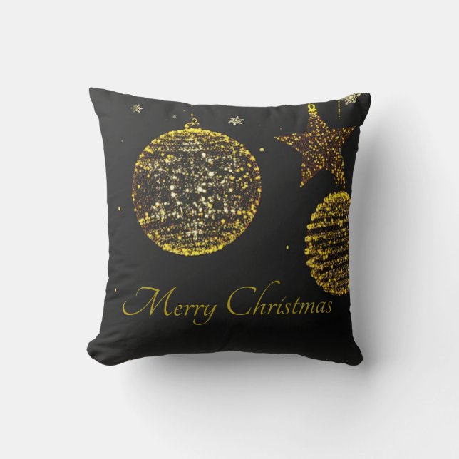 Black Background With Golden Balls and Stars Cushion (Front)