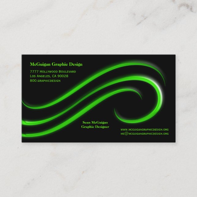 Black Background With Lime Green Bevel Swirls Business Card (Front)