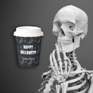 Black background with spider webs. Customisable. Paper Cups