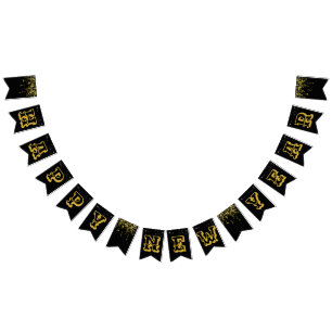 Black background with star golden Happy New  Year Bunting