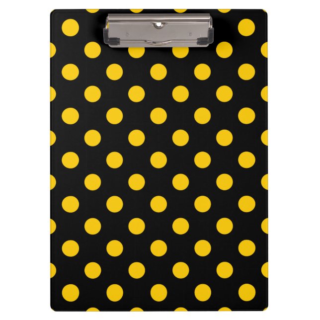 Black Background Yellow Polka Dots Clipboard (Front)