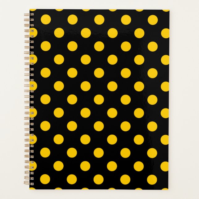 Black Background Yellow Polka Dots Planner (Front)