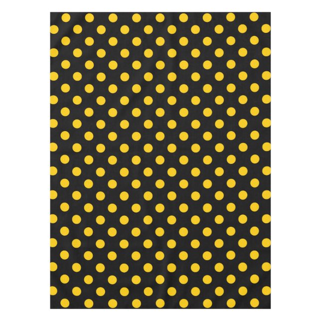 Black Background Yellow Polka Dots Tablecloth (Front)