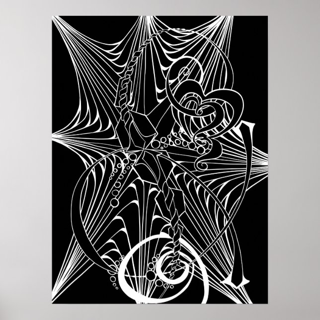 Black Background Zen Doodle Adult Colouring Poster (Front)