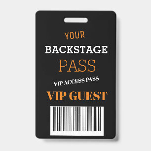 Black Backstage Music Festival Access Pass VIP ID Badge