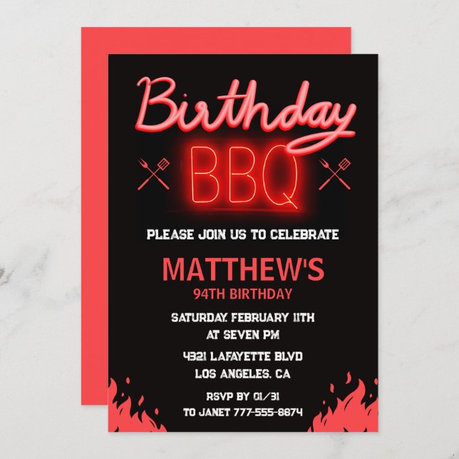 Black backyard bbq 94th birthday invitation (Front/Back)