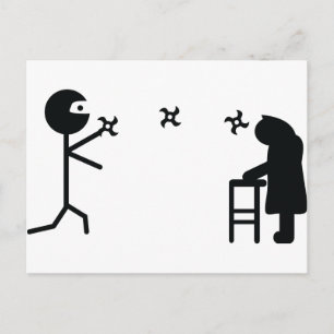 black bad ninja fighting granny postcard