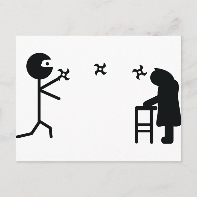 black bad ninja fighting granny postcard (Front)