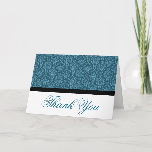 Black Badge Damask Thank you Notes Blue and White (Front)