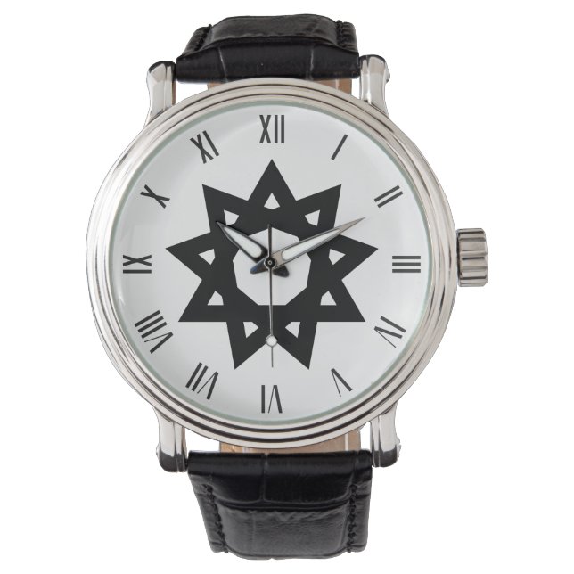 Black Bahai nine pointed star symbol Watch (Front)