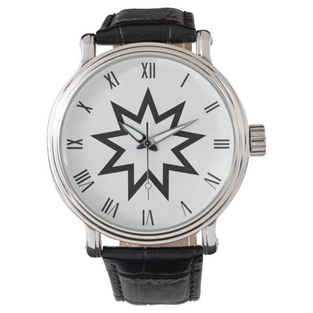 Black Bahai nine pointed star symbol Watch (Front)