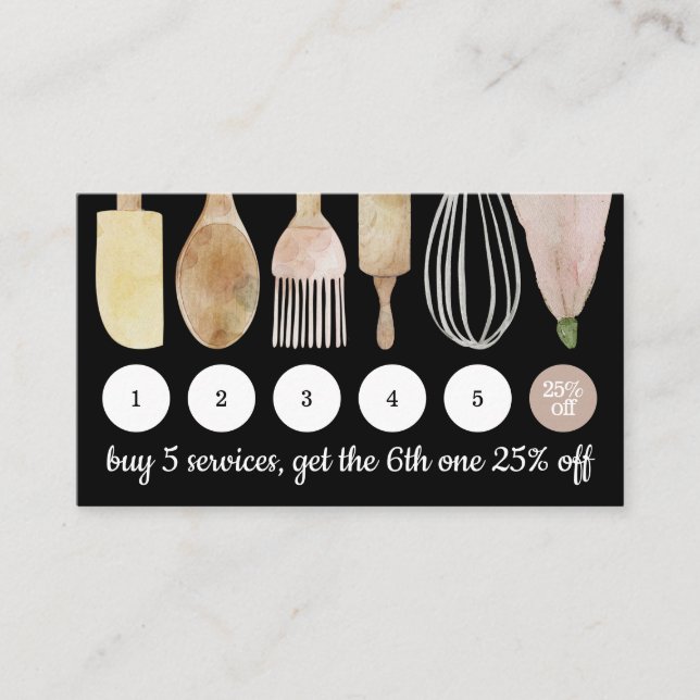 Black Bakery pastry tool cake kitchen loyalty Business Card (Front)