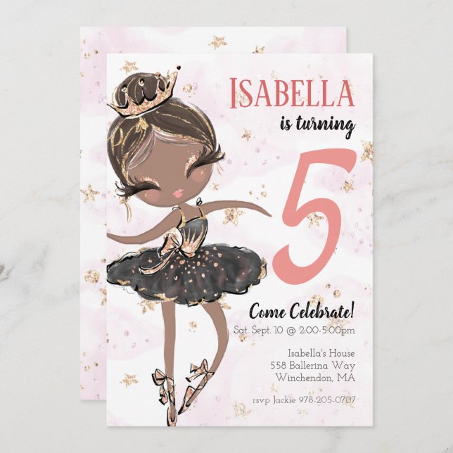 Black Ballerina Birthday Party Invitation (Front/Back)