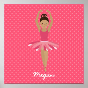 Black Ballerina on Pink Polka Dots Poster